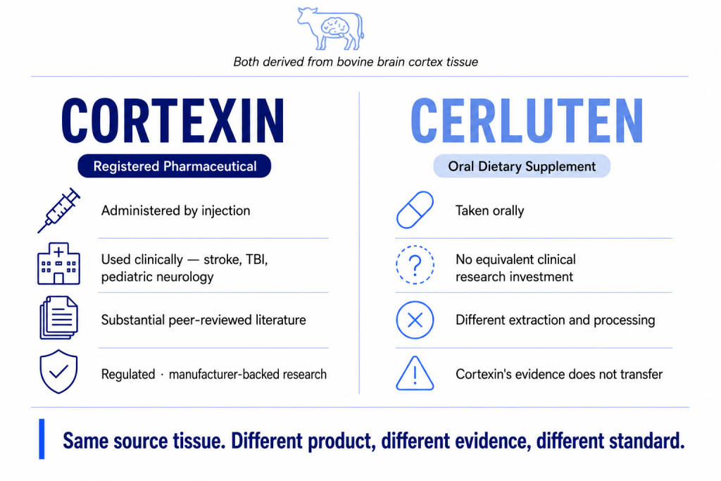 infographic showing the differences and similarities of Cerluten and Cortexin